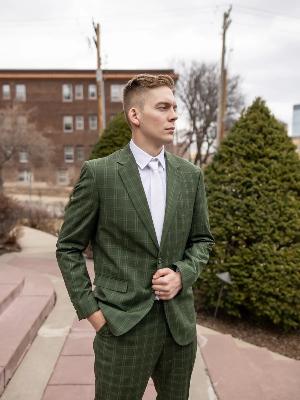 Matt Laur in a green suit for a professional portrait